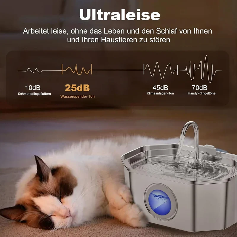 Apauk Katzenbrunnen, Trinkbrunnen für Katze, Trinkbrunnen Edelstahl, Ultraleiser Trinkbrunnen für Ka