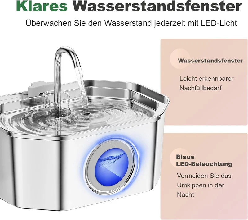 Apauk Katzenbrunnen, Trinkbrunnen für Katze, Trinkbrunnen Edelstahl, Ultraleiser Trinkbrunnen für Ka