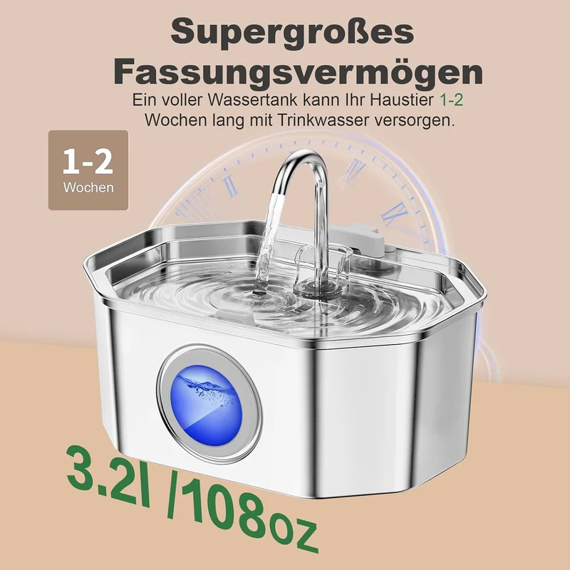 Apauk Katzenbrunnen, Trinkbrunnen für Katze, Trinkbrunnen Edelstahl, Ultraleiser Trinkbrunnen für Ka
