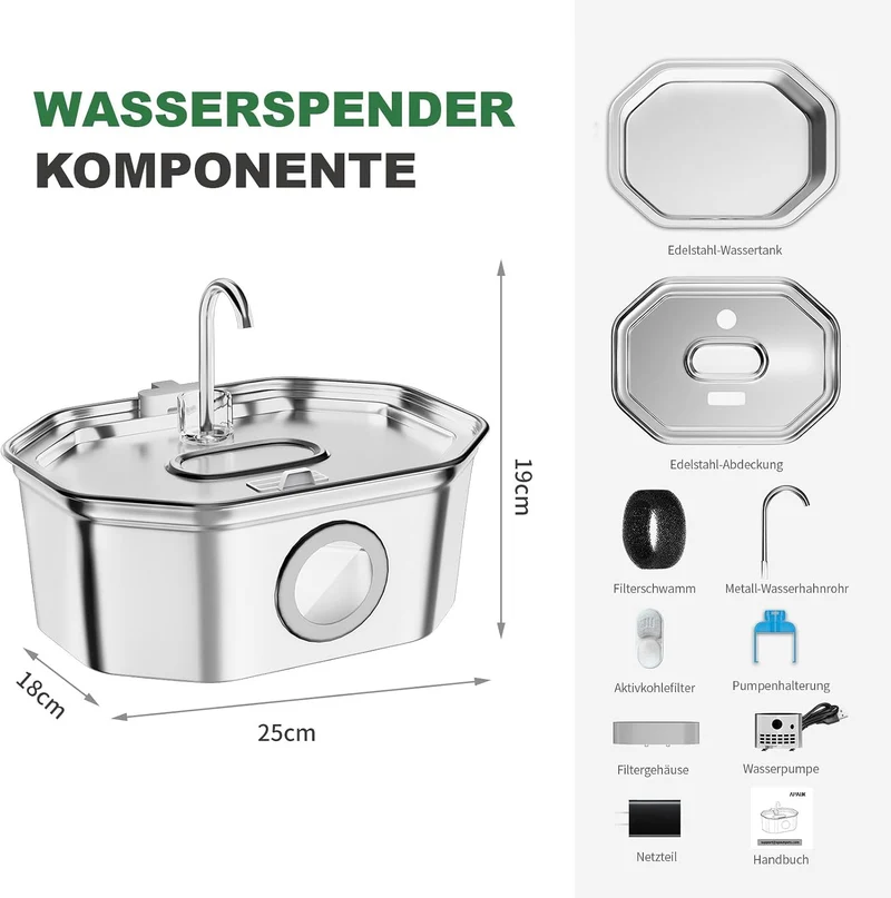Apauk Katzenbrunnen, Trinkbrunnen für Katze, Trinkbrunnen Edelstahl, Ultraleiser Trinkbrunnen für Ka