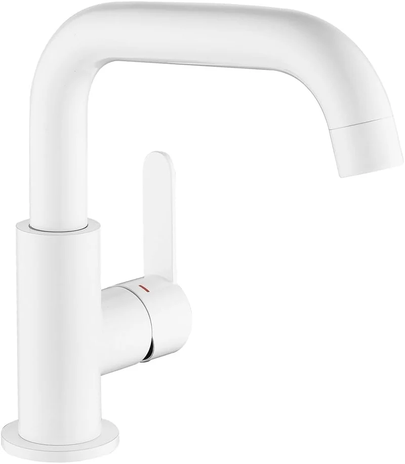 ONECE Waschtischarmatur mit 360° Drehbar, Weiss Wasserhahn Bad mit Auslauf Höhe 136.5 mm, Einhebelmi