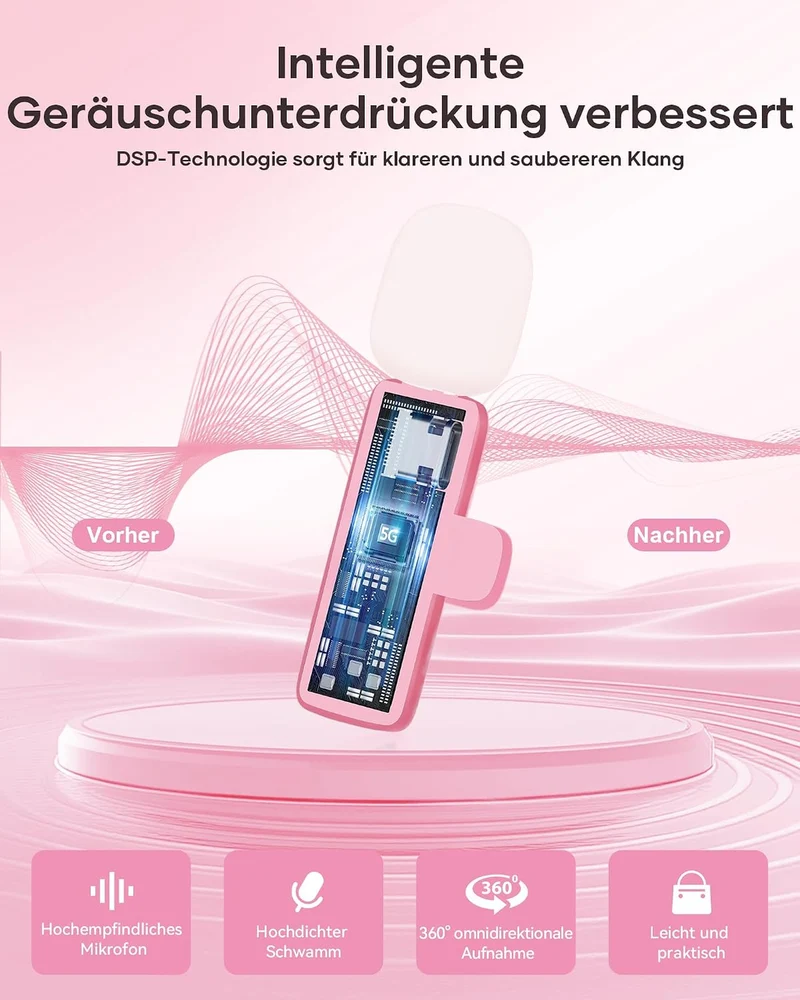 CZOCPOS Kabelloses Lavalier Mikrofon 2er Set, Mini Mikrofon für Phone, Pad & Android Handy, Mikrofon