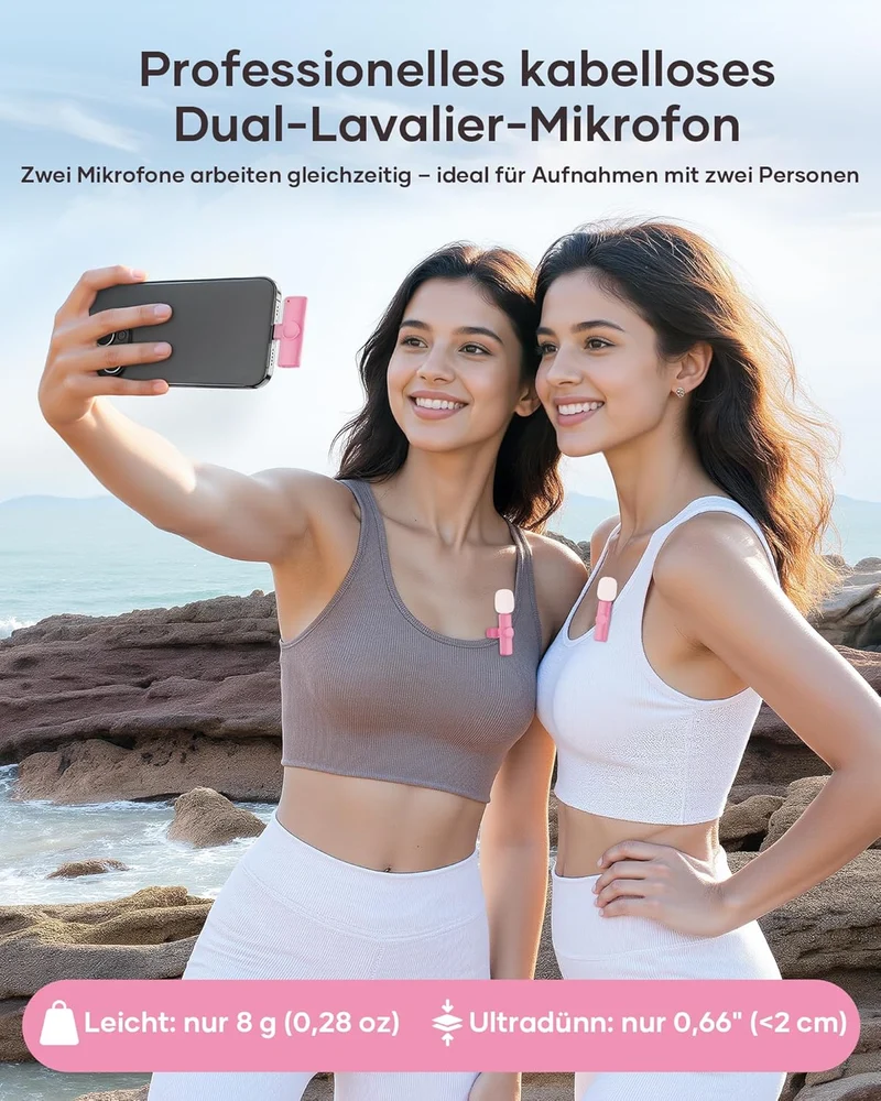 CZOCPOS Kabelloses Lavalier Mikrofon 2er Set, Mini Mikrofon für Phone, Pad & Android Handy, Mikrofon