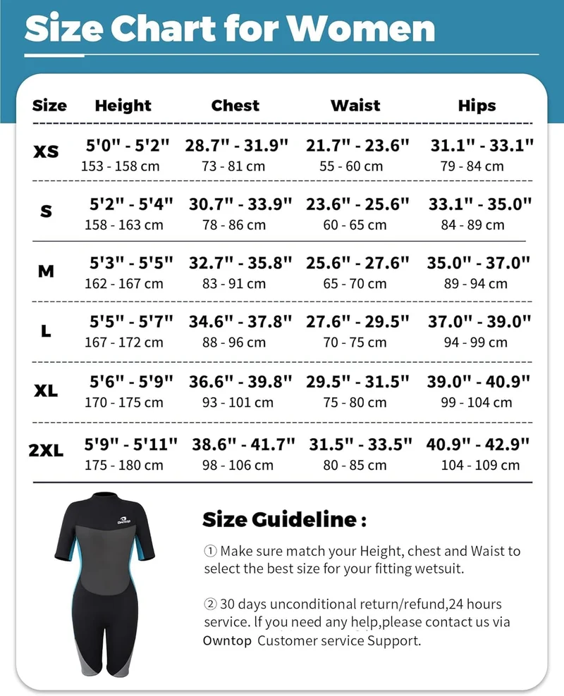 Owntop Neoprenanzug kurz Herren & Damen, 3/2 mm Neopren Wetsuit für Tauchen, Surfen, Schwimmen und K