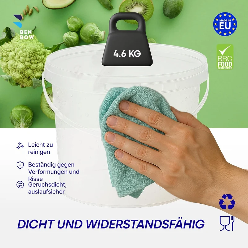BenBow Eimer mit Deckel 3l transparent 20x 3 Liter - lebensmittelecht, stabil, luftdicht - Plastikei