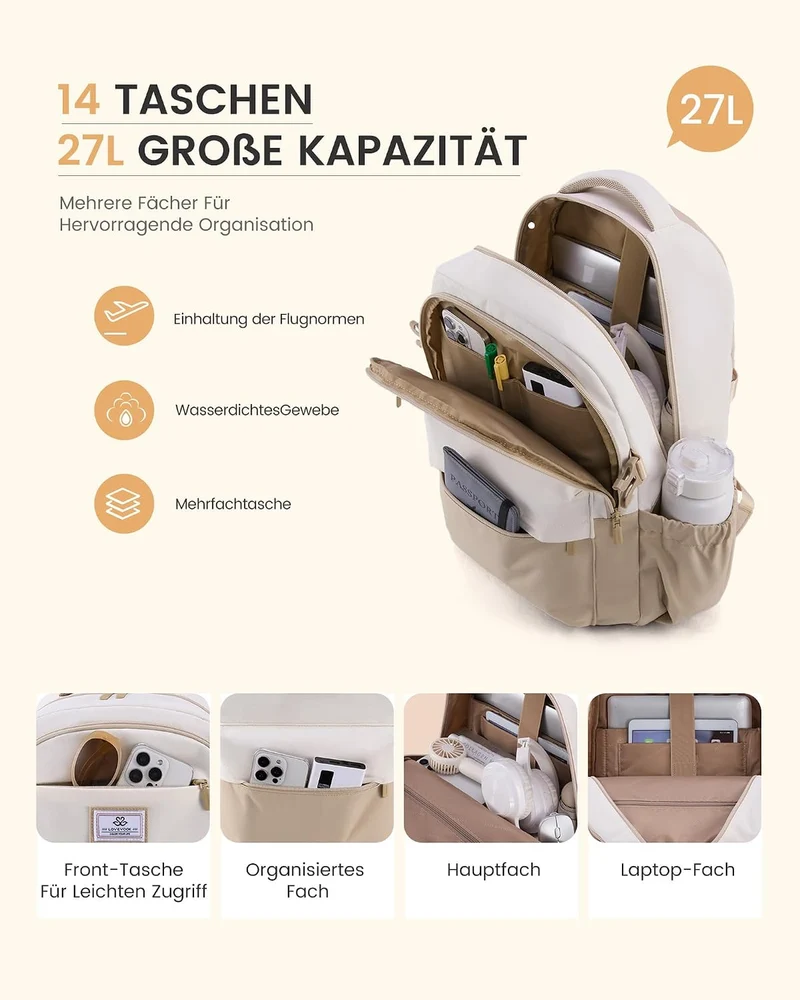 LOVEVOOK Rucksack Damen 15,6 Zoll Laptop Schulrucksack Mädchen Teenager, Wasserdichter Schultasche B