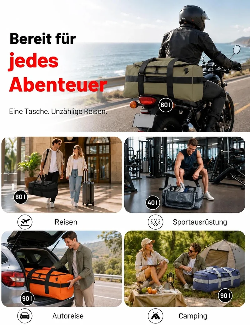 MIER Sporttasche Herren Wasserresistente Reisetasche gross Heavy Duty Convertible Sportrucksack mit