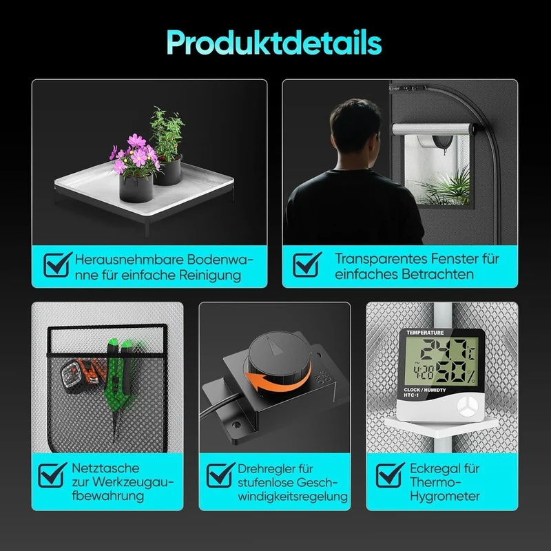 Growzelt Komplettset mit M1000 LED Vollspektrum Grow Lampe 60x60x140cm Grow Tent 4" 215 CFM 3000RPM