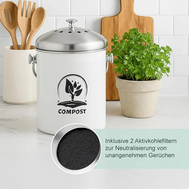 Relaxdays Komposteimer Küche, 5 l, Kleiner Mülleimer, Deckel und Geruchsfilter, Abfalleimer Biomüll,