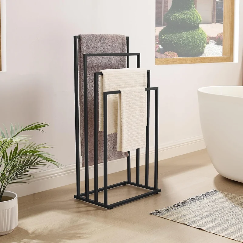 Handtuchständer Schwarz – 4Stangen, modern, stabil & pulverbeschichtet – Stahl, Schwarz
