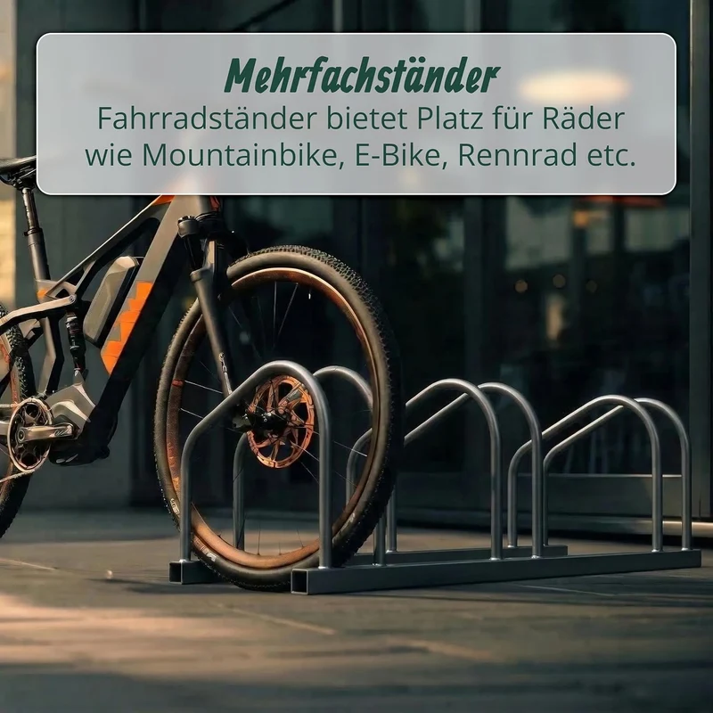 Relaxdays Fahrradständer Boden & Wandmontage, 3 Räder, bis 65 mm Reifenbreite, Garage, Reihenparker,