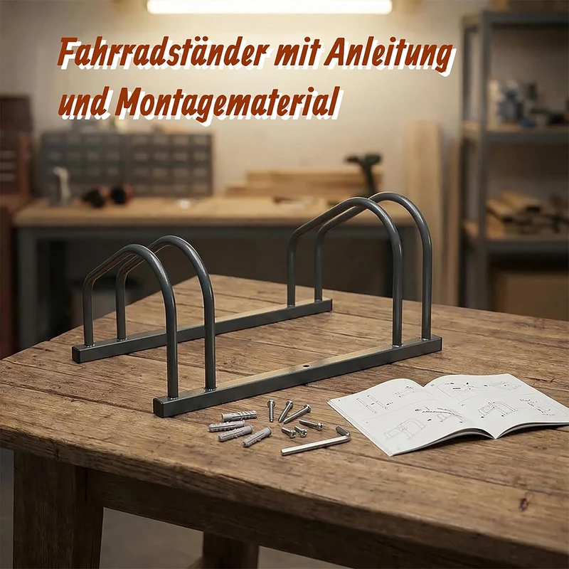 Relaxdays Fahrradständer Boden & Wandmontage, 3 Räder, bis 65 mm Reifenbreite, Garage, Reihenparker,