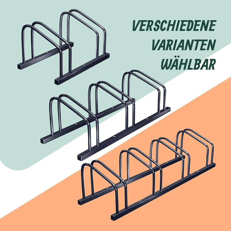 Relaxdays Fahrradständer Boden & Wandmontage, 3 Räder, bis 65 mm Reifenbreite, Garage, Reihenparker,