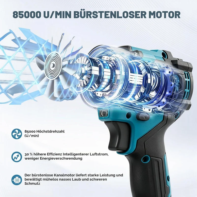 Akku-Staubwedelgebläse für Makita 18V, 2 in 1 Handstaubsauger Bürstenloser Laubbläser 85000 U/min mi