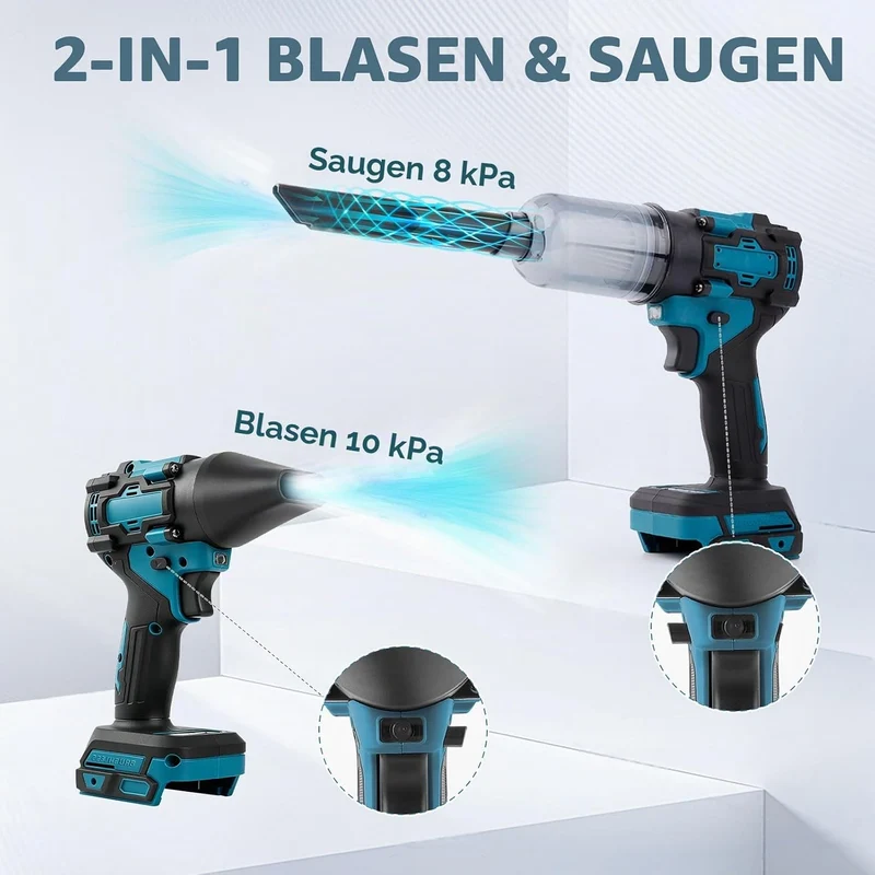 Akku-Staubwedelgebläse für Makita 18V, 2 in 1 Handstaubsauger Bürstenloser Laubbläser 85000 U/min mi