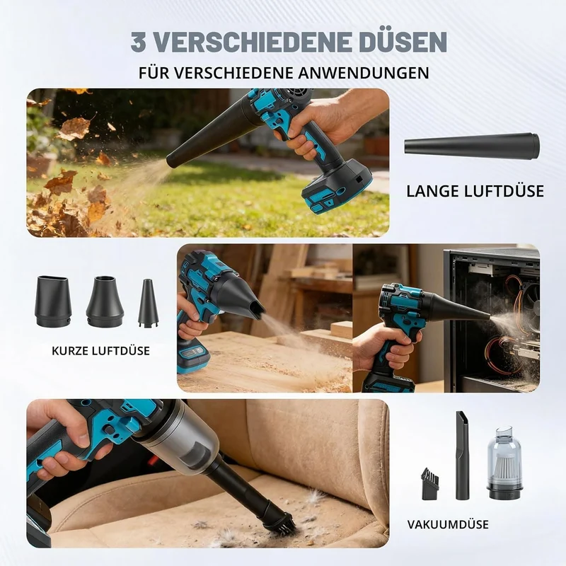 Akku-Staubwedelgebläse für Makita 18V, 2 in 1 Handstaubsauger Bürstenloser Laubbläser 85000 U/min mi