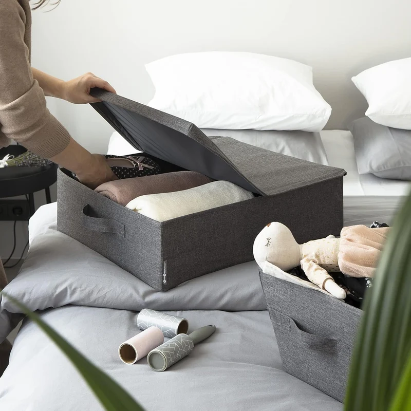 BIGSO Unterbett Aufbewahrungsbox – faltbare Box mit Griffen für Decken, Kleidung, Kissen, Spielzeug