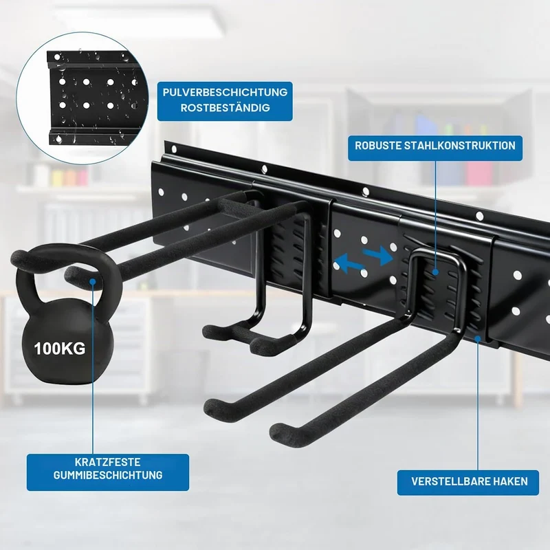 Gartengeräte Halterung,48 Zoll garage tool organizer wall mount, 3 verstellbare Platten + 10 Haken a