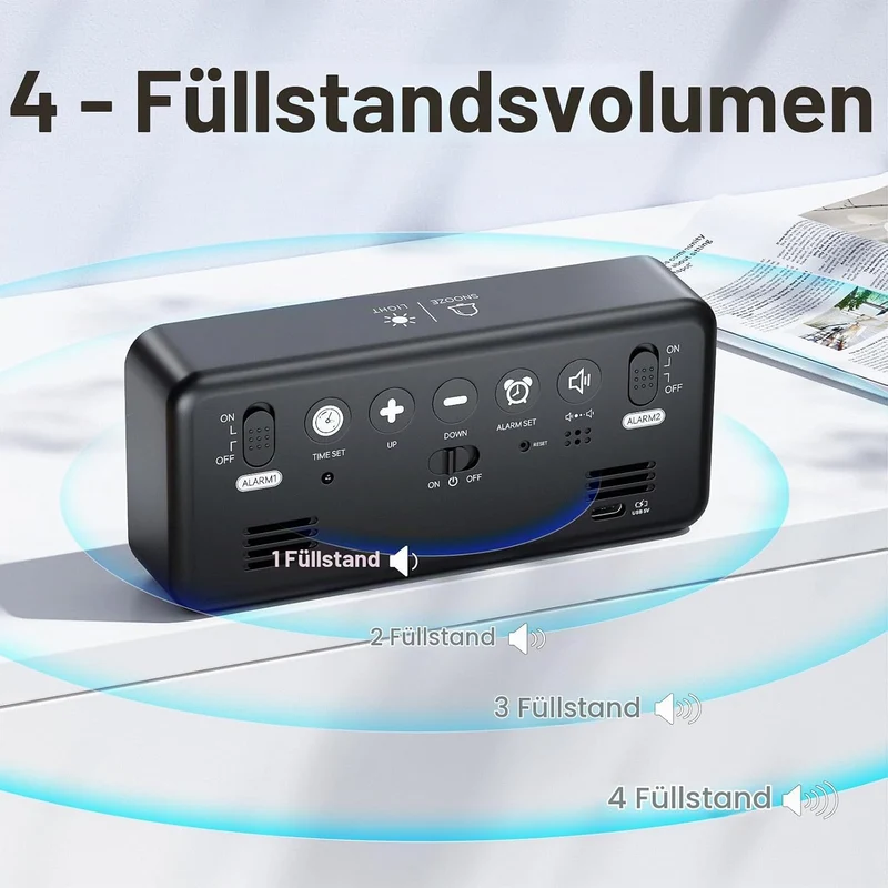 Wecker Digital, LED Digitaluhr mit Temperaturanzeige Tragbarer Spiegelalarm Tischuhr mit 2 Alarmen 1