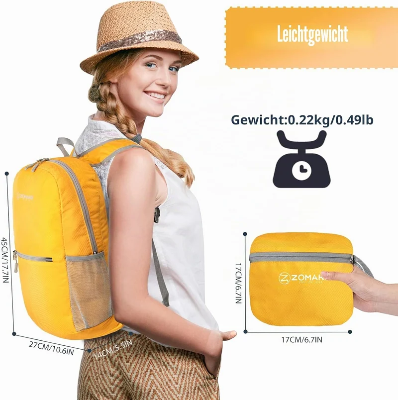 ZOMAKE Ultraleicht Faltbarer Rucksack Packbare Backpacks 20 L, Kleiner Faltbar Rucksäcke Wanderrucks