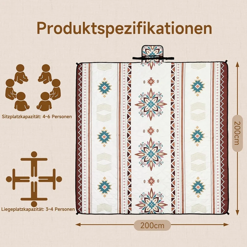 HAUSPROFI Picknickdecke Wasserdicht & Isoliert 200x200 cm Grosse Picknick Decke mit 3 Lagen Camping