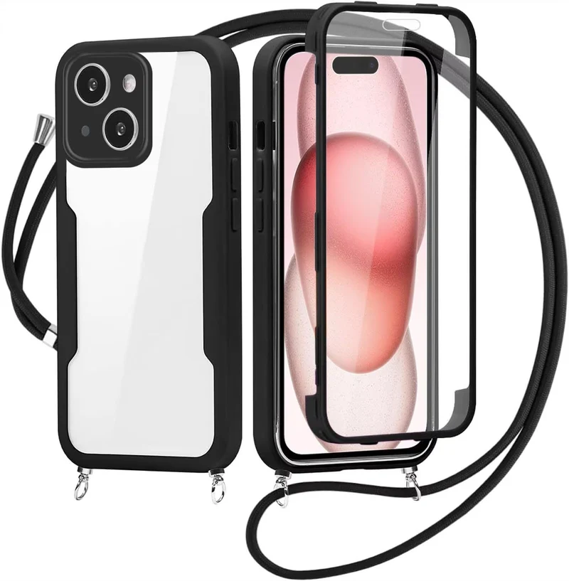 FERLAN Handykette für iPhone 13 Mini Hülle mit Band,Transparent 360 Grad Rundumschutz Schutzhülle mi