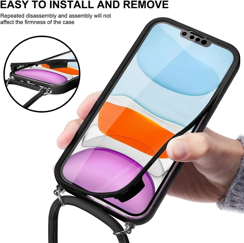 FERLAN Handykette für iPhone 13 Mini Hülle mit Band,Transparent 360 Grad Rundumschutz Schutzhülle mi