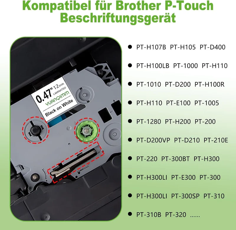 6x Yuanqimm Kompatibel für Brother P Touch Bänder 12mm TZe-231 TZe-131 TZe-431 TZe-531 TZe-631 TZe-7