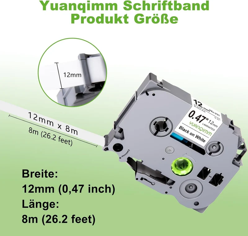 6x Yuanqimm Kompatibel für Brother P Touch Bänder 12mm TZe-231 TZe-131 TZe-431 TZe-531 TZe-631 TZe-7