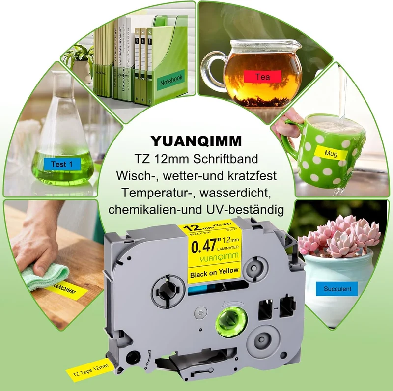 6x Yuanqimm Kompatibel für Brother P Touch Bänder 12mm TZe-231 TZe-131 TZe-431 TZe-531 TZe-631 TZe-7