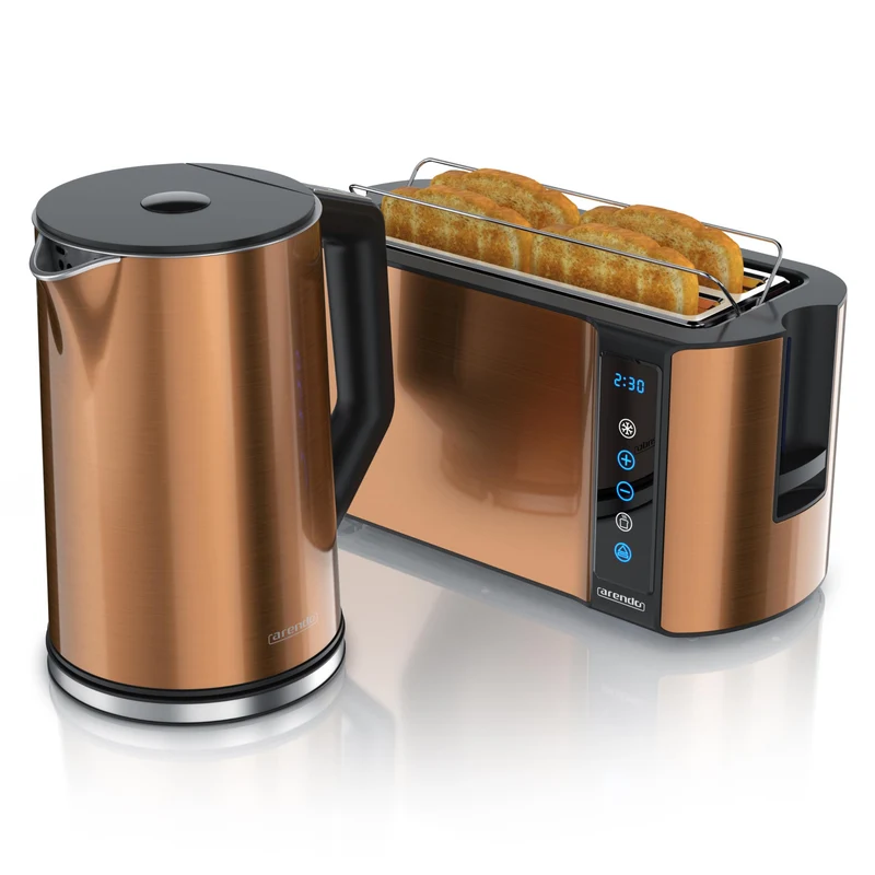 Arendo - Wasserkocher mit Toaster SET Edelstahl Kupfer, Wasserkocher 1,5L, 2000W, 40° 100°C Warmhalt