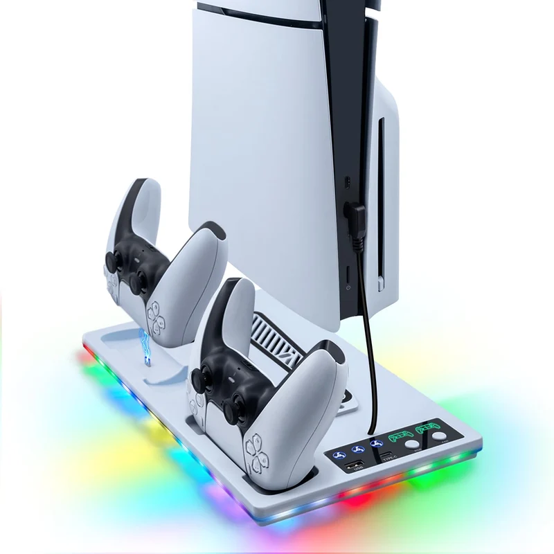 Wigearss PS5/PS5 Slim/PS5 Pro Kühler Standfuss mit Dual Controller Ladegerät, PS5 Controller Ladesta