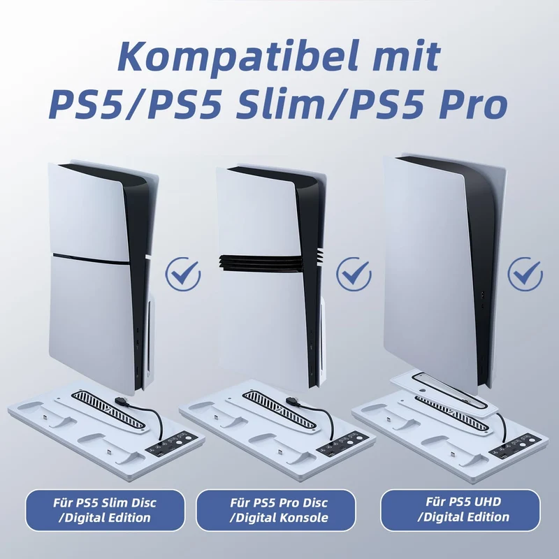 Wigearss PS5/PS5 Slim/PS5 Pro Kühler Standfuss mit Dual Controller Ladegerät, PS5 Controller Ladesta