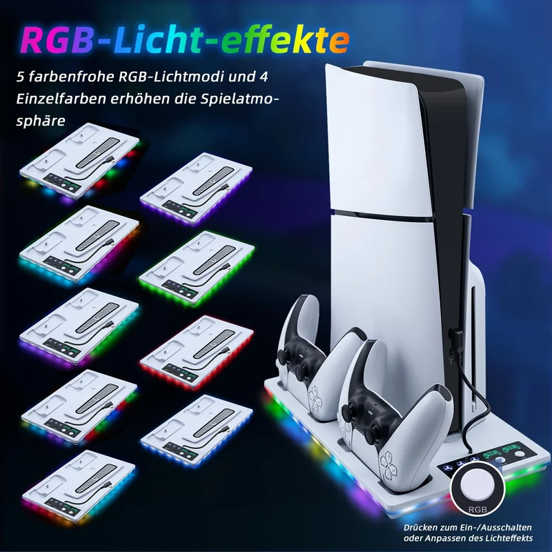 Wigearss PS5/PS5 Slim/PS5 Pro Kühler Standfuss mit Dual Controller Ladegerät, PS5 Controller Ladesta