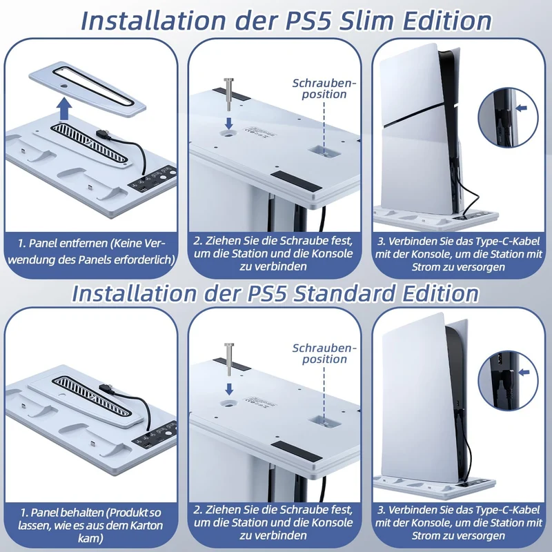 Wigearss PS5/PS5 Slim/PS5 Pro Kühler Standfuss mit Dual Controller Ladegerät, PS5 Controller Ladesta