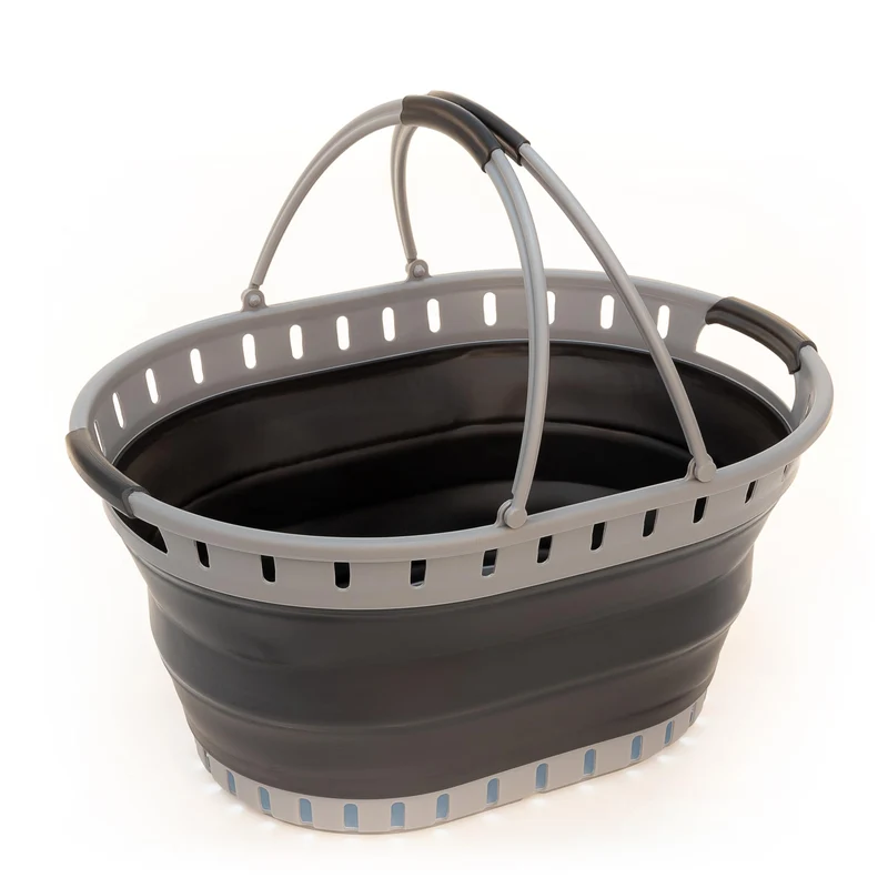 SAMMART 25L (6,6 gallon) Wäschekorb aus Kunststoff, faltbar, faltbar, tragbar, platzsparend (Grau/sc