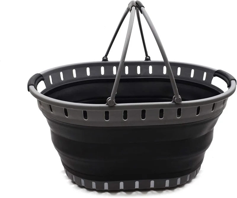 SAMMART 25L (6,6 gallon) Wäschekorb aus Kunststoff, faltbar, faltbar, tragbar, platzsparend (Grau/sc