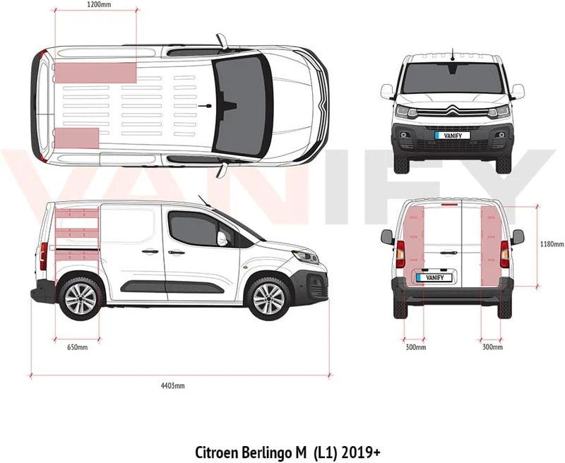 Vanify - Kompatibel mit Citroen BERLINGO L1 (M) 2019+ Fahrzeugeinrichtung Fahrzeugregale, doppelte R