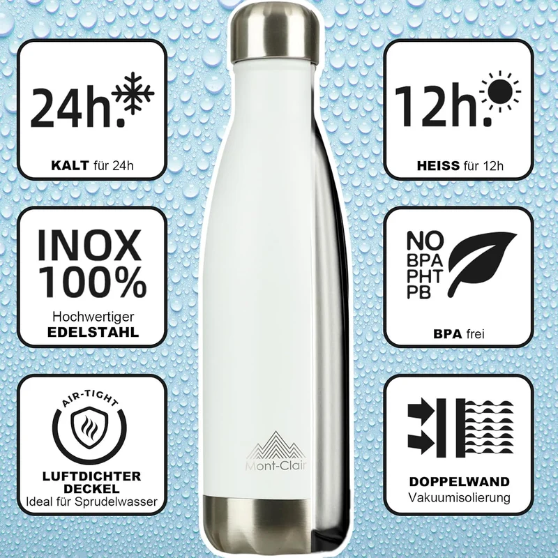 Mont-Clair H2O Trinkflasche Edelstahl - Thermosflasche - BPA-freie - Water Bottle, Edelstahl trinkfl