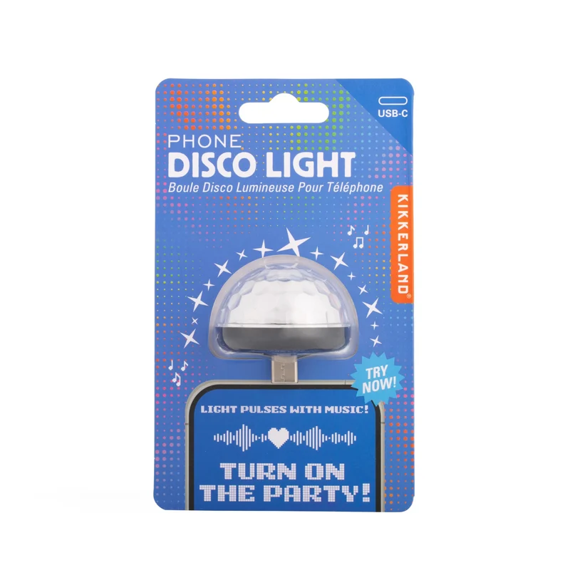 Kikkerland Telefon Disco Licht mit Typ C Port - Neuheit Selfie Licht Pulse mit Musik - Handy Adapter