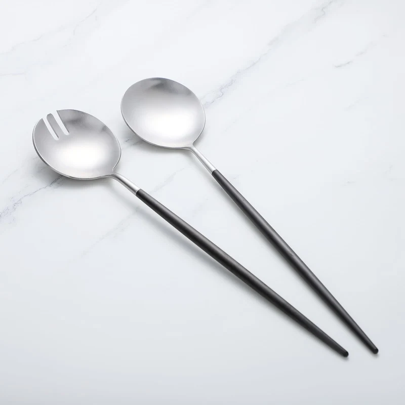 Salatbesteck, Löffel und Gabel, 29 cm, 18/10 Edelstahl, Titanbeschichtung (schwarz silber) Schwarz/S