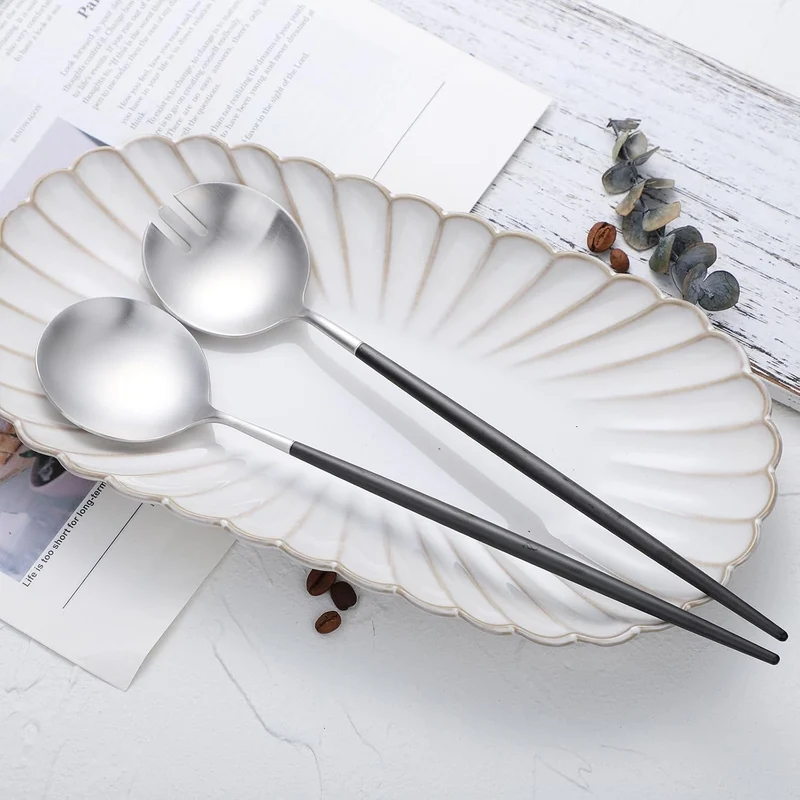 Salatbesteck, Löffel und Gabel, 29 cm, 18/10 Edelstahl, Titanbeschichtung (schwarz silber) Schwarz/S
