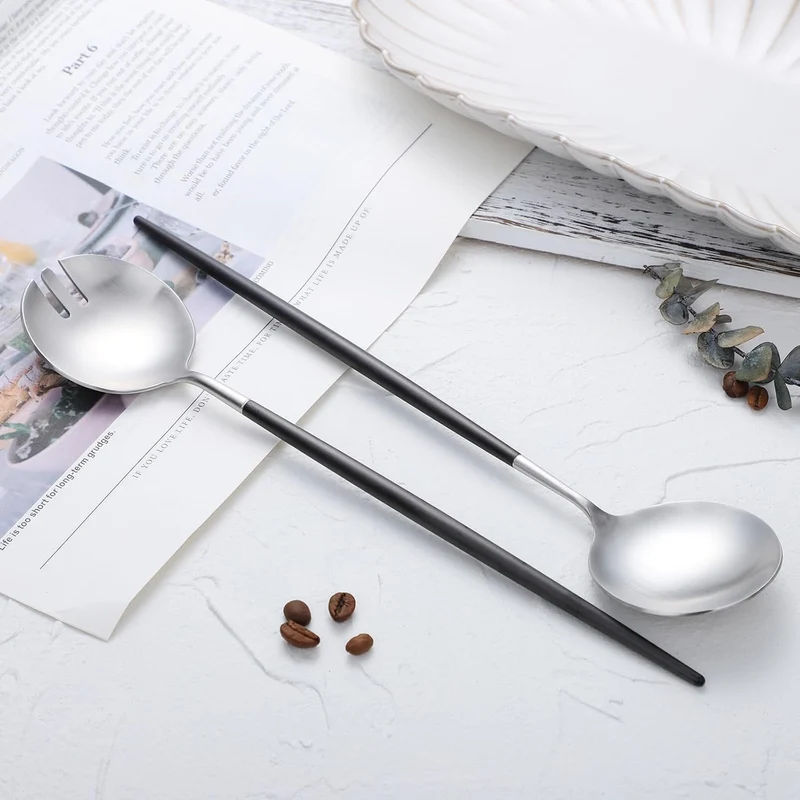 Salatbesteck, Löffel und Gabel, 29 cm, 18/10 Edelstahl, Titanbeschichtung (schwarz silber) Schwarz/S