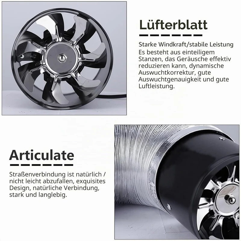 Axialer Rohrventilator Ø200mm, Abluftventilator Ø200mm Zuluft/Abluft, 25W Für Bad, WC, Küche, Gewäch