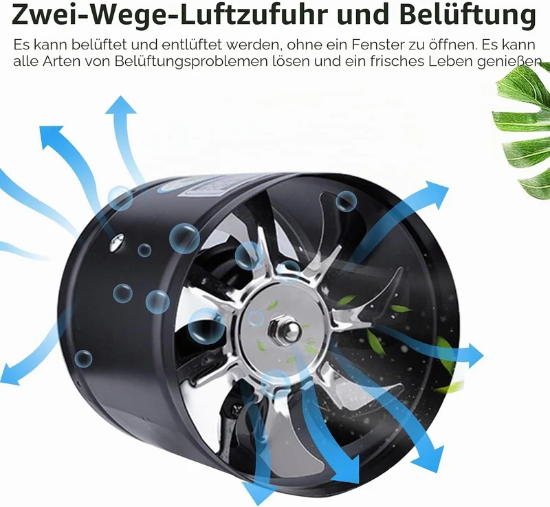 Axialer Rohrventilator Ø200mm, Abluftventilator Ø200mm Zuluft/Abluft, 25W Für Bad, WC, Küche, Gewäch