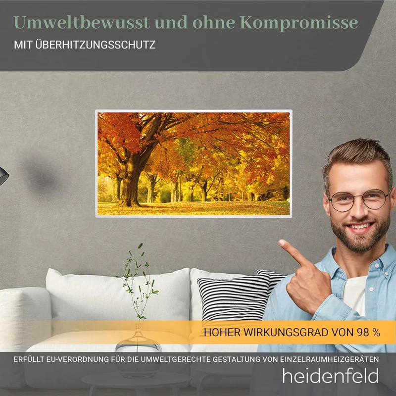Heidenfeld Infrarotheizung HF-HP105 | 𝟭𝟬 𝐉𝐀𝐇𝐑𝐄 𝐆𝐀𝐑𝐀𝐍𝐓𝐈𝐄 - 1000 Watt - Bis 25 m² - Infrarot Heizkörpe