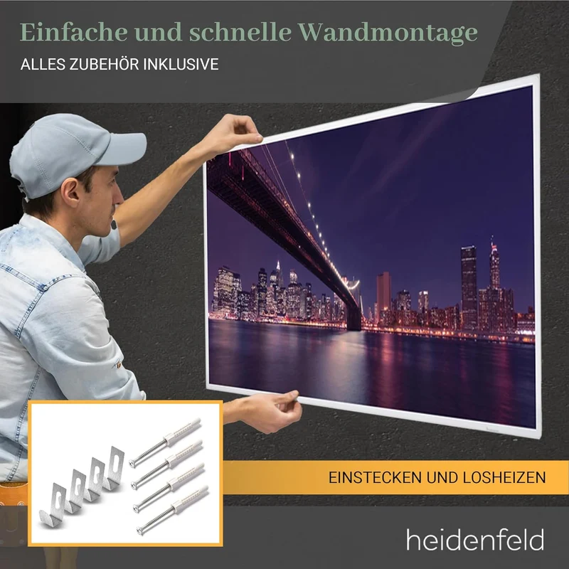 Heidenfeld Infrarotheizung HF-HP105 | 𝟭𝟬 𝐉𝐀𝐇𝐑𝐄 𝐆𝐀𝐑𝐀𝐍𝐓𝐈𝐄 - 1000 Watt - Bis 25 m² - Infrarot Heizkörpe