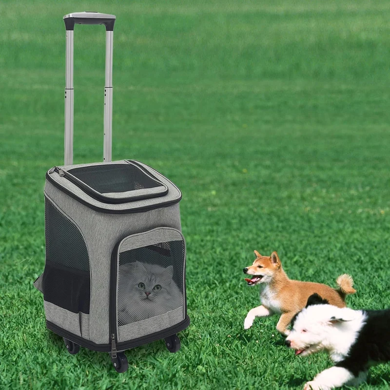 Hundetransportbox mit Rollen,Faltbarer Transportbox,Katzenrucksack mit Teleskopgriff,Transportboxen