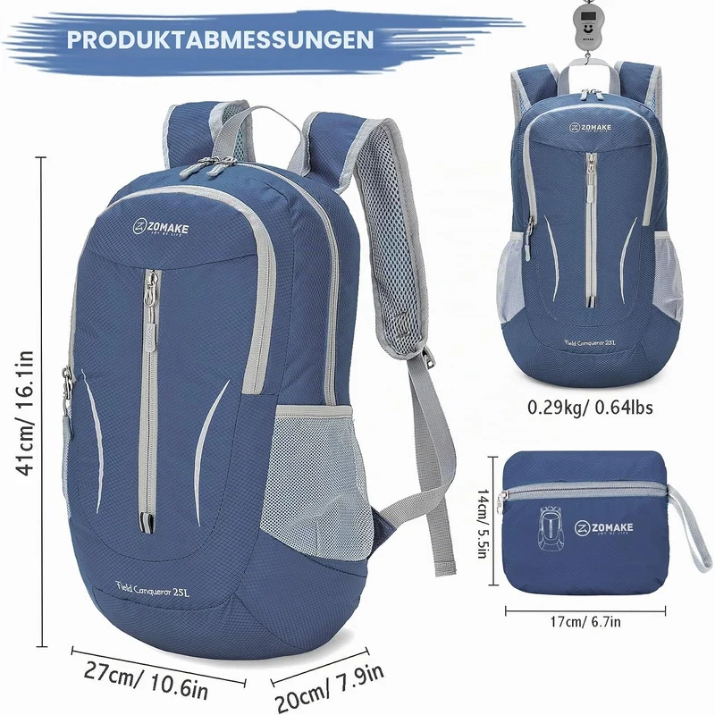 ZOMAKE Ultraleicht Faltbarer Rucksack - Packbare Backpacks 25L,Kleiner Faltbar Rucksäcke Wanderrucks