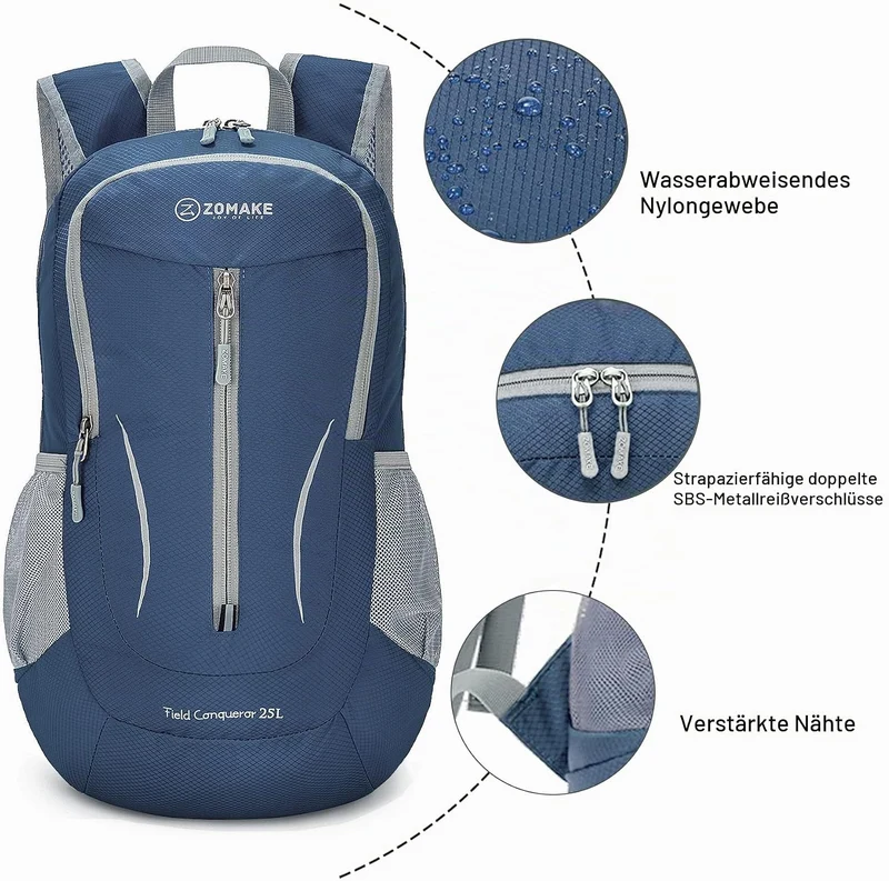 ZOMAKE Ultraleicht Faltbarer Rucksack - Packbare Backpacks 25L,Kleiner Faltbar Rucksäcke Wanderrucks